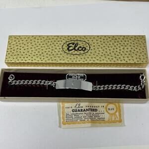 Vintage ELCO Rhodium Plated Sterling Silver Men's ID Curb Link Chain Bracelet